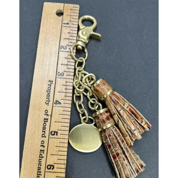 Brahmin Leather & Gold Tassel Purse Charm Accessory Handbag Designer - Picture 3 of 3